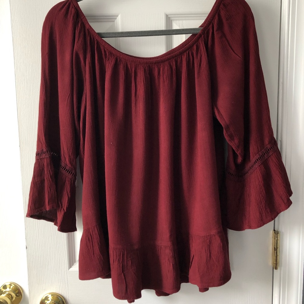 Red off the shoulder long-sleeve